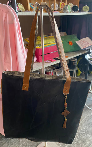 Upcycled Recycle Leather Tote Bag Purse VBLK40