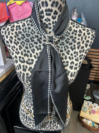 Black White Houndstooth Scarf Long Narrow 5 x 56 inches Long