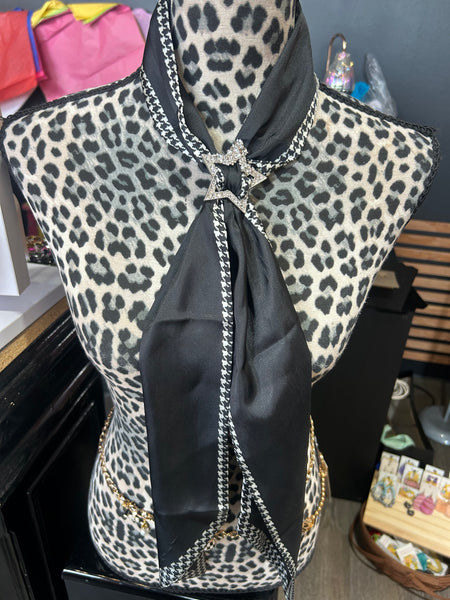 Black White Houndstooth Scarf Long Narrow 5 x 56 inches Long