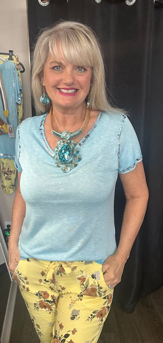 Turquoise Blue Teardrop Stone Centered Metal Swirl Statement Necklace