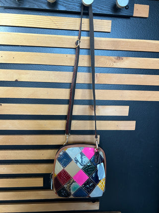 Genuine Leather Patchwork Crossbody Sling Purse