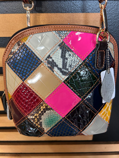 Genuine Leather Patchwork Crossbody Sling Purse