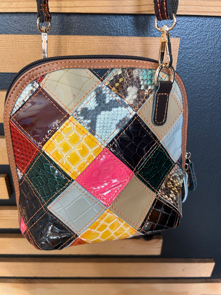 Genuine Leather Patchwork Crossbody Sling Purse