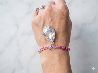 Pink Stretch Bracelet w Aurora Borealis AB Dangle Charm