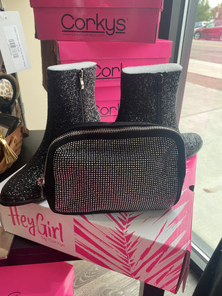 Black Rhinestone Bling Belt Bag Sling Cross body Crossbody Purse