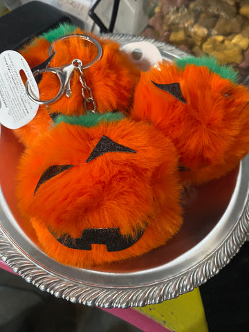Happy Halloween Fuzzy Pumpkin Keyring