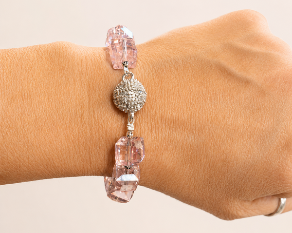 Baby Pink Square Glass Bracelet Magnetic Closure