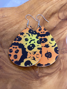 Halloween Orange Yellow Base Black Accents Dangle Earrings
