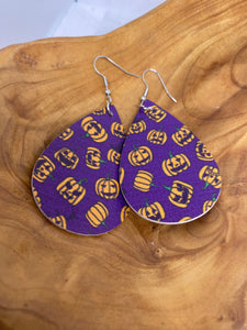 Halloween Purple Base Orange Pumpkins Dangle Earrings