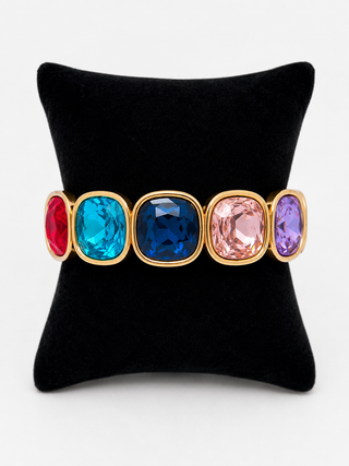 Multi Color with Gold Base Pop Stretch Statement Bracelet