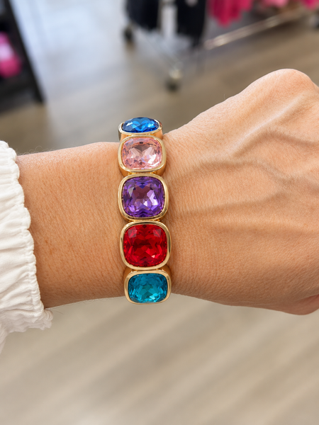 Multi Color with Gold Base Pop Stretch Statement Bracelet