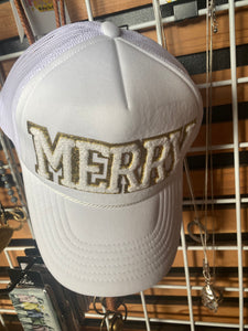 Merry White Gold Adjustable Trucker Baseball Cap Hat