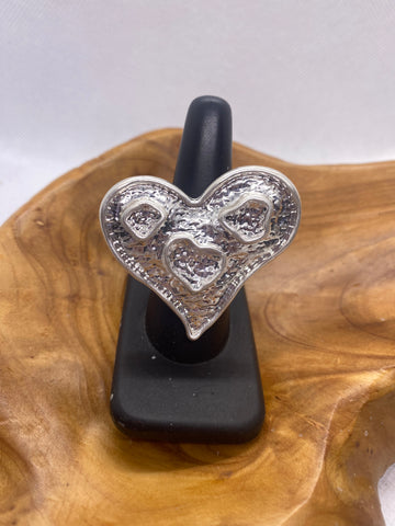 Hammered Heart Silver Stretch Ring
