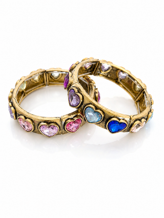 Antique Gold Multi Color Stones Heart Stretch Bangle Bracelet