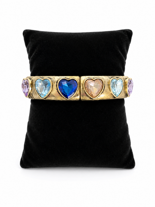 Antique Gold Multi Color Stones Heart Stretch Bangle Bracelet