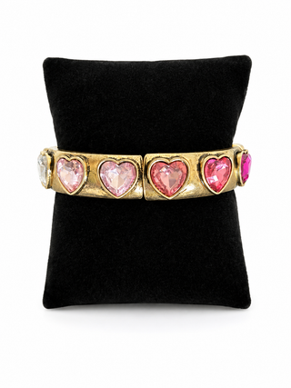 Antique Gold Multi Color Stones Heart Stretch Bangle Bracelet