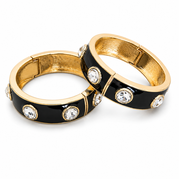 Black Enamel Crystal Hinged Bracelet