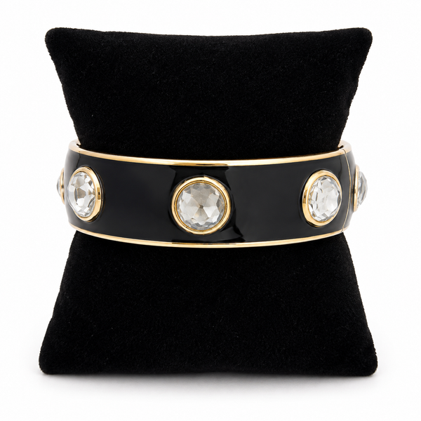 Black Enamel Crystal Hinged Bracelet