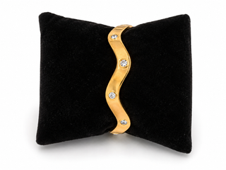 Designer Inspired Gold Tone Crystal Hinged Bangle Bracelet
