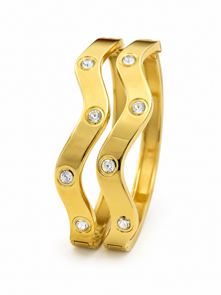 Designer Inspired Gold Tone Crystal Hinged Bangle Bracelet