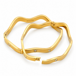Designer Inspired Gold Tone Crystal Hinged Bangle Bracelet