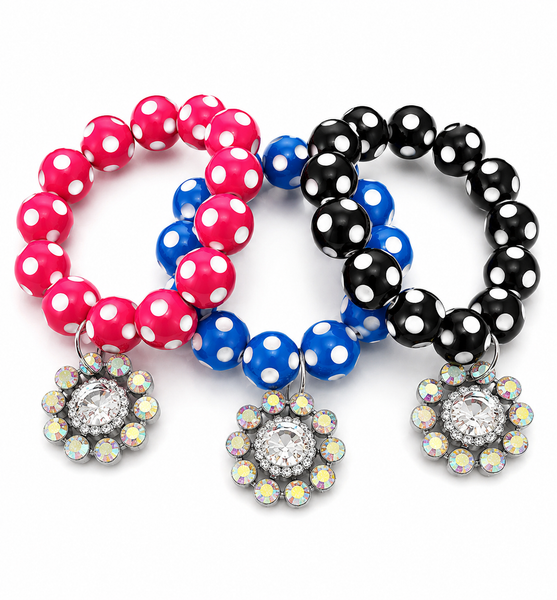 Custom Black Polka Dot Charm Stretch Bracelet