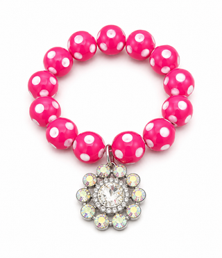 Custom Hot Pink Polka Dot Charm Stretch Bracelet
