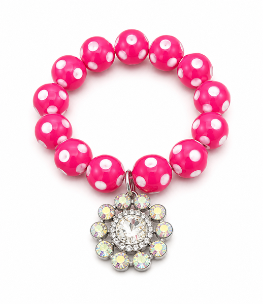Custom Hot Pink Polka Dot Charm Stretch Bracelet
