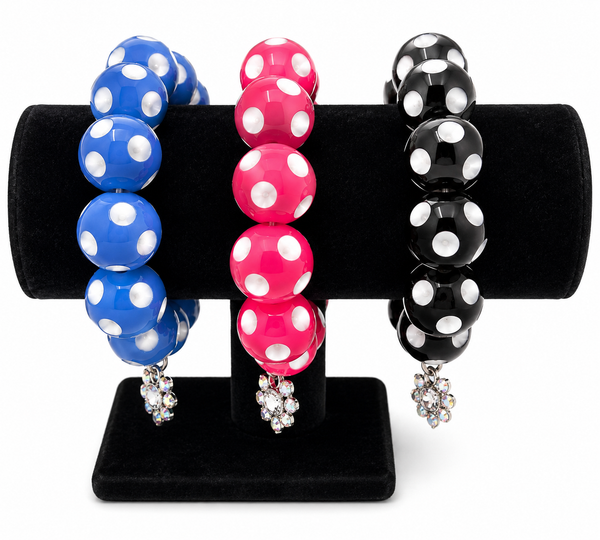 Custom Black Polka Dot Charm Stretch Bracelet