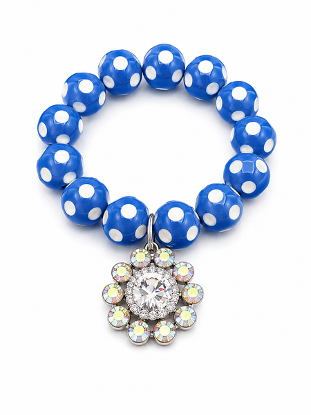 Custom Light Blue Polka Dot Charm Stretch Bracelet