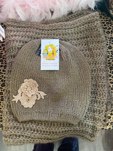 Taupe Infinity Scarf Hat Set