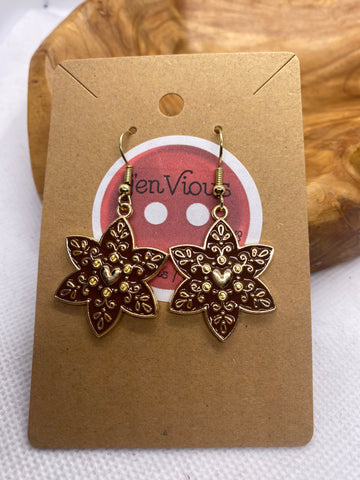 Brown Star with a Heart Dangle Earrings