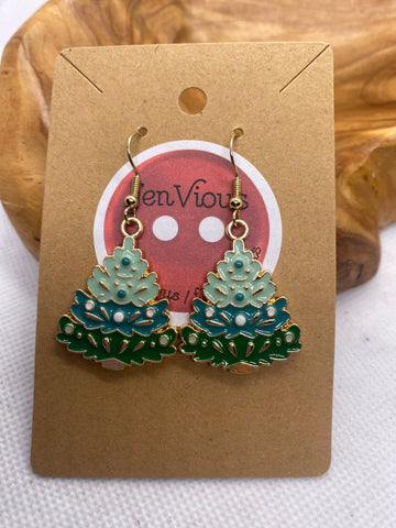 Green Tree Dangle Earrings