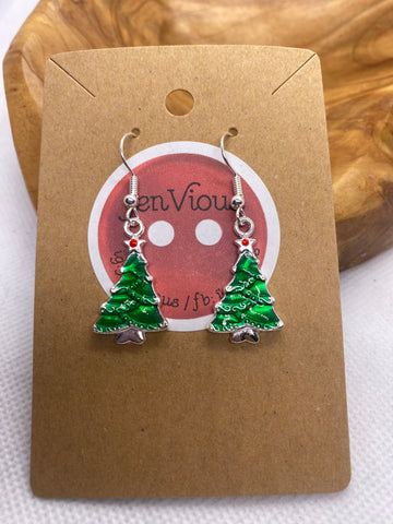 Small Green Christmas Tree Earrings