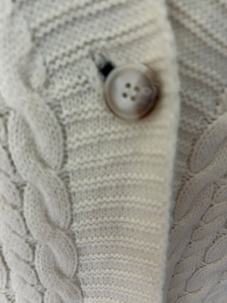 Button Down Ivory Cable Knit Long Cardigan Sweater with Pockets