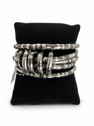 Stacked Silver Coil Statement Cuff Bracelet