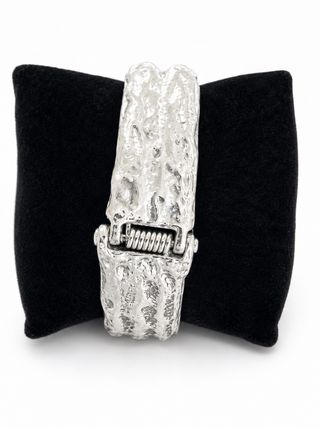 Silver Sculpted Crystal Statement Cuff Hinged Bracelet