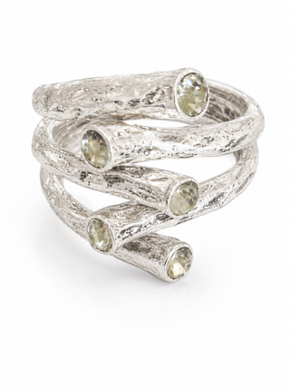 Silver Sculpted Crystal Statement Cuff Hinged Bracelet