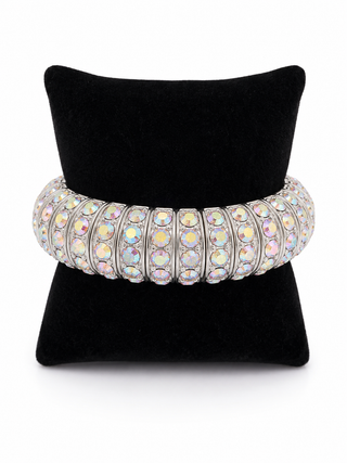AB Crystal Silver Stretch Bangle Bracelet