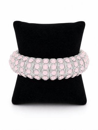 Pink Crystal Silver Stretch Bangle Bracelet