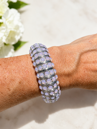 Pink Crystal Silver Stretch Bangle Bracelet