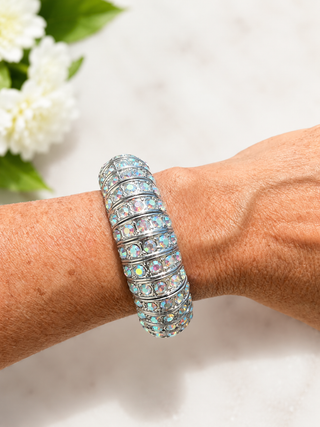 AB Crystal Silver Stretch Bangle Bracelet