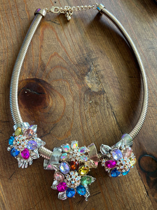 Multicolor Jeweled Floral Statement Necklace