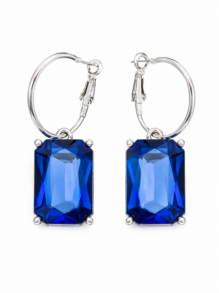 Sapphire Blue Sparkle Hoop Earrings