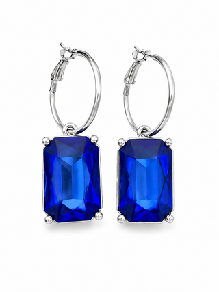 Sapphire Blue Sparkle Hoop Earrings