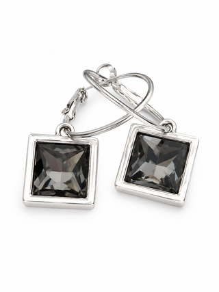 Smoky Crystal Chicklet Square Hoop Earrings