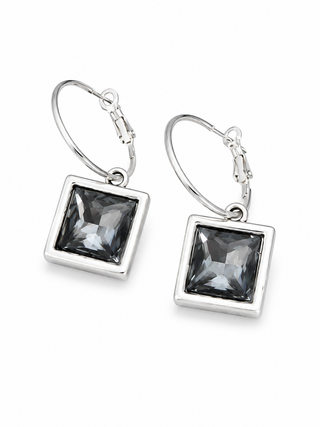 Smoky Crystal Chicklet Square Hoop Earrings