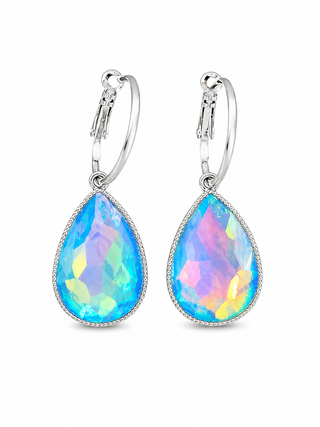 Iridescent Pool Blue Teardrop Hoop Earrings
