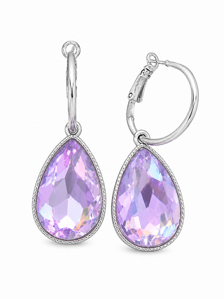 Iridescent Lavender Purple Teardrop Hoop Earrings