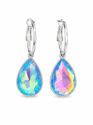 Iridescent Pool Blue Teardrop Hoop Earrings